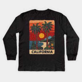 California Road Trip Vintage Embroidered Poster | Retro West Coast Travel Souvenir Kids Long Sleeve T-Shirt