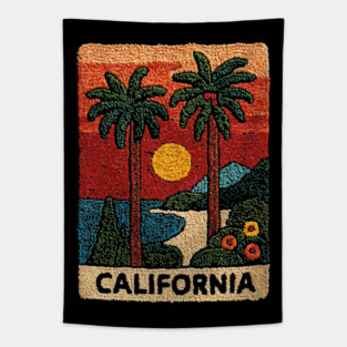 California Road Trip Vintage Embroidered Poster | Retro West Coast Travel Souvenir Tapestry