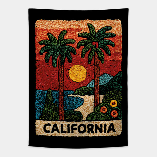 California Road Trip Vintage Embroidered Poster | Retro West Coast Travel Souvenir Tapestry by TuncGK