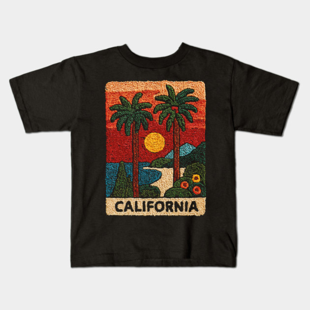 California Road Trip Vintage Embroidered Poster | Retro West Coast Travel Souvenir Kids T-Shirt by TuncGK
