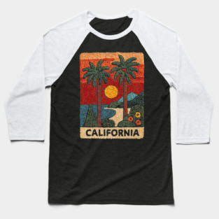 California Road Trip Vintage Embroidered Poster | Retro West Coast Travel Souvenir Baseball T-Shirt