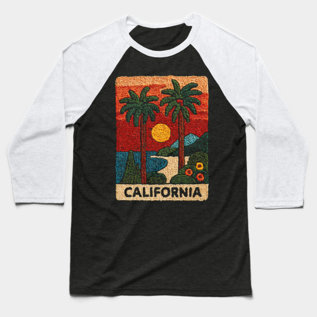 California Road Trip Vintage Embroidered Poster | Retro West Coast Travel Souvenir Baseball T-Shirt by TuncGK