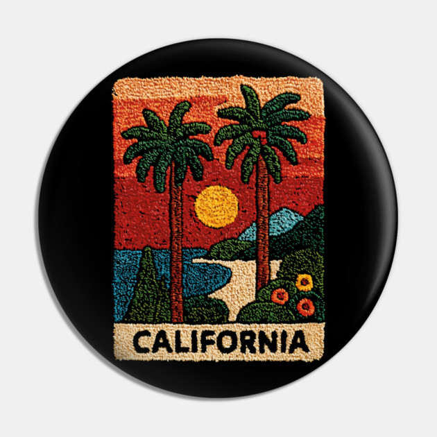 California Road Trip Vintage Embroidered Poster | Retro West Coast Travel Souvenir Pin by TuncGK