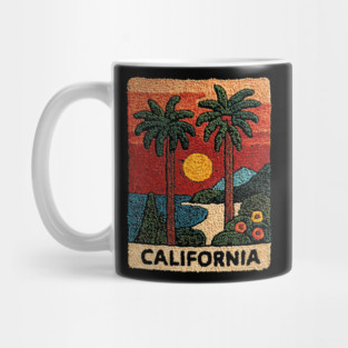California Road Trip Vintage Embroidered Poster | Retro West Coast Travel Souvenir Mug