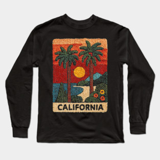 California Road Trip Vintage Embroidered Poster | Retro West Coast Travel Souvenir Long Sleeve T-Shirt