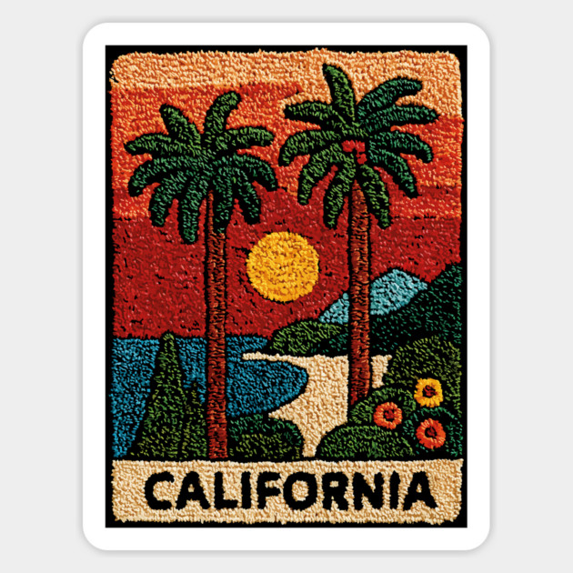 California Road Trip Vintage Embroidered Poster | Retro West Coast Travel Souvenir Magnet by TuncGK
