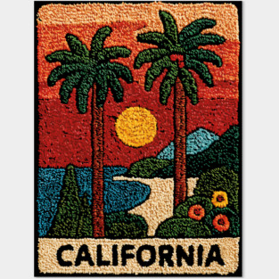 California Road Trip Vintage Embroidered Poster | Retro West Coast Travel Souvenir Posters and Art