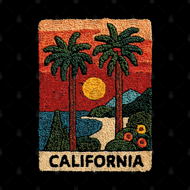 California Road Trip Vintage Embroidered Poster | Retro West Coast Travel Souvenir by TuncGK