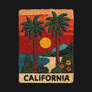 California Road Trip Vintage Embroidered Poster | Retro West Coast Travel Souvenir T-Shirt