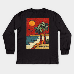 SoCal Palm Trees Embroidered Patch | Vintage California Summer Beach Souvenir Kids Long Sleeve T-Shirt