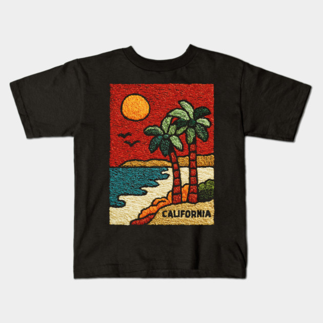 SoCal Palm Trees Embroidered Patch | Vintage California Summer Beach Souvenir Kids T-Shirt by TuncGK