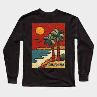 SoCal Palm Trees Embroidered Patch | Vintage California Summer Beach Souvenir Long Sleeve T-Shirt