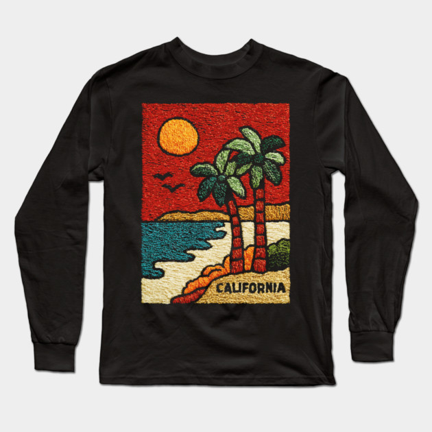 SoCal Palm Trees Embroidered Patch | Vintage California Summer Beach Souvenir Long Sleeve T-Shirt by TuncGK