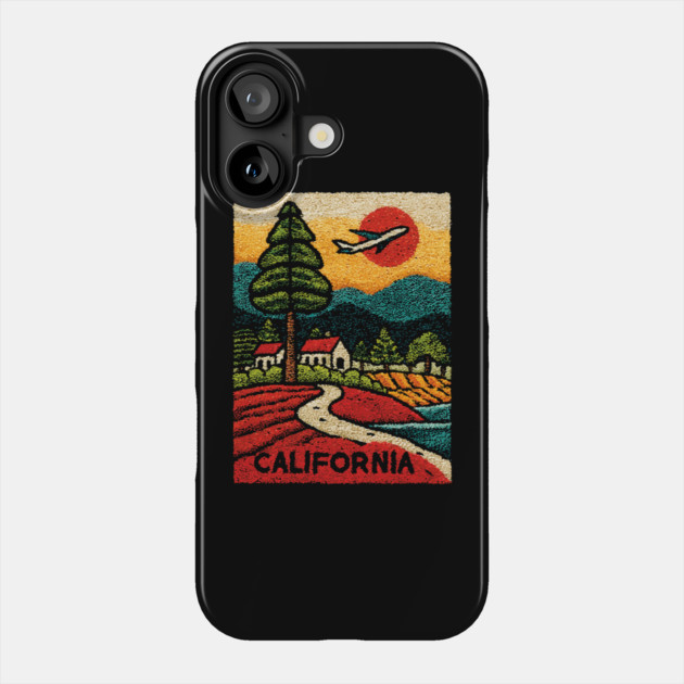 California Adventure Awaits Embroidered Poster | Retro Road Trip & Travel Souvenir Phone Case by TuncGK