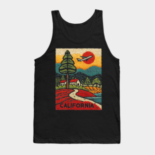 California Adventure Awaits Embroidered Poster | Retro Road Trip & Travel Souvenir Tank Top