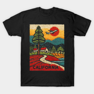 California Adventure Awaits Embroidered Poster | Retro Road Trip & Travel Souvenir T-Shirt