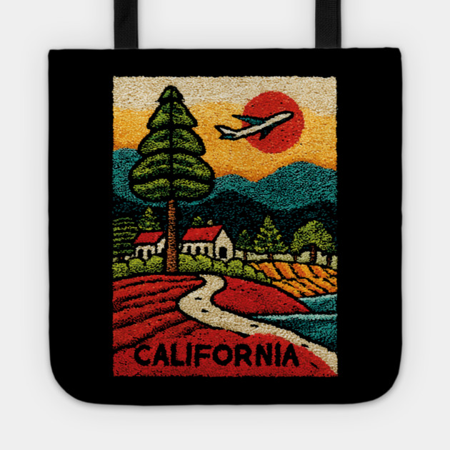 California Adventure Awaits Embroidered Poster | Retro Road Trip & Travel Souvenir Tote by TuncGK