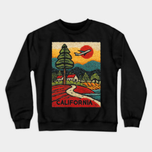California Adventure Awaits Embroidered Poster | Retro Road Trip & Travel Souvenir Crewneck Sweatshirt