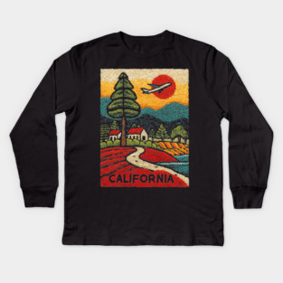 California Adventure Awaits Embroidered Poster | Retro Road Trip & Travel Souvenir Kids Long Sleeve T-Shirt