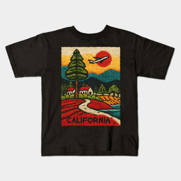 California Adventure Awaits Embroidered Poster | Retro Road Trip & Travel Souvenir Kids T-Shirt by TuncGK