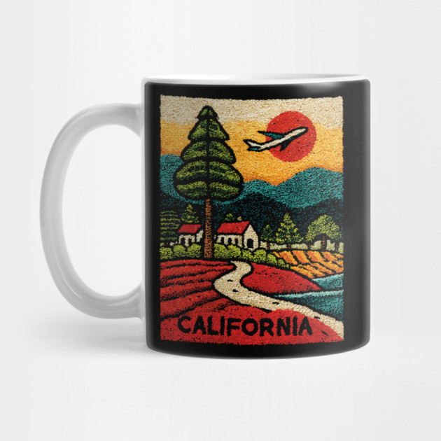 California Adventure Awaits Embroidered Poster | Retro Road Trip & Travel Souvenir by TuncGK