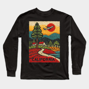 California Adventure Awaits Embroidered Poster | Retro Road Trip & Travel Souvenir Long Sleeve T-Shirt
