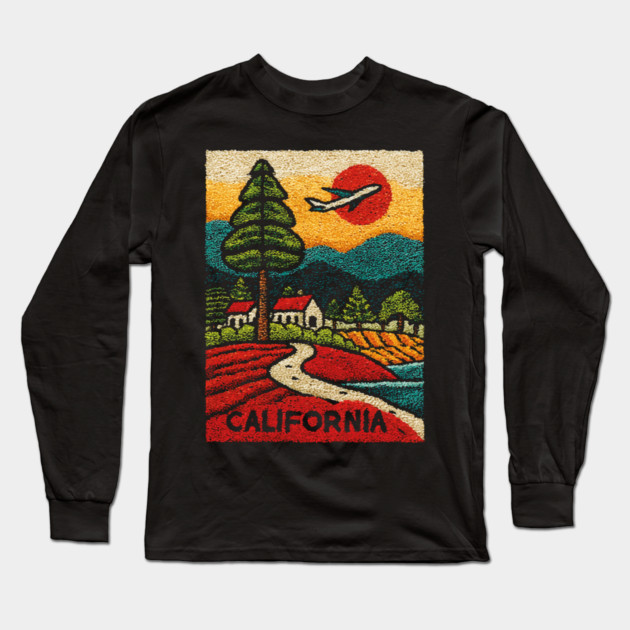 California Adventure Awaits Embroidered Poster | Retro Road Trip & Travel Souvenir Long Sleeve T-Shirt by TuncGK