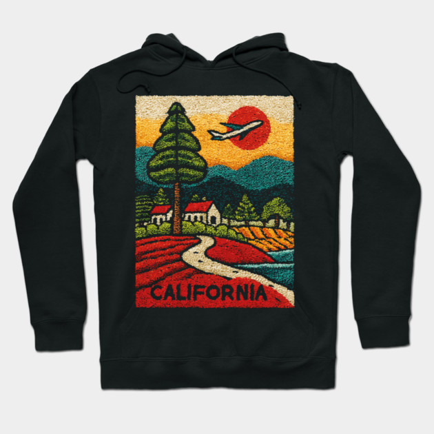 California Adventure Awaits Embroidered Poster | Retro Road Trip & Travel Souvenir Hoodie by TuncGK