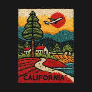 California Adventure Awaits Embroidered Poster | Retro Road Trip & Travel Souvenir T-Shirt