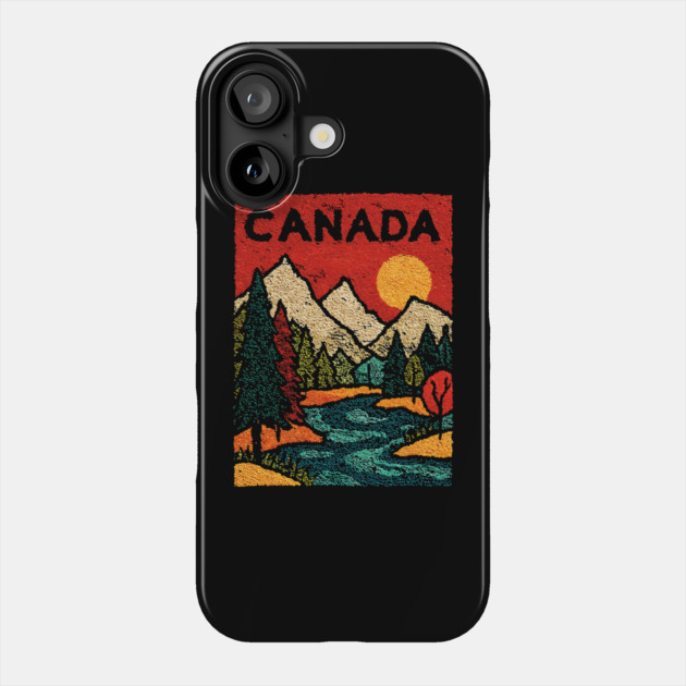 Canadian Rockies Linocut Print | Vintage Alberta Wilderness Souvenir Phone Case by TuncGK