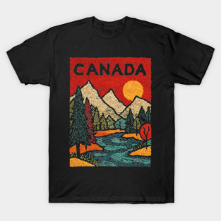 Canadian Rockies Linocut Print | Vintage Alberta Wilderness Souvenir T-Shirt