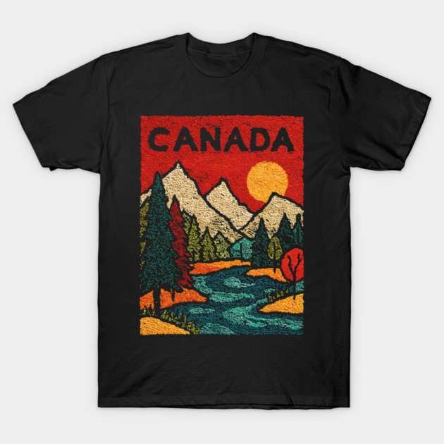 Canadian Rockies Linocut Print | Vintage Alberta Wilderness Souvenir T-Shirt by TuncGK