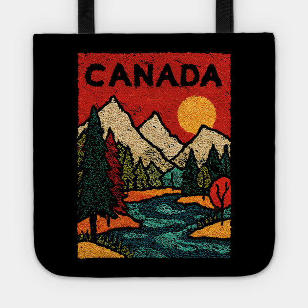 Canadian Rockies Linocut Print | Vintage Alberta Wilderness Souvenir Tote by TuncGK