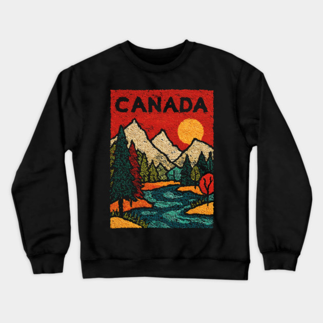 Canadian Rockies Linocut Print | Vintage Alberta Wilderness Souvenir Crewneck Sweatshirt by TuncGK