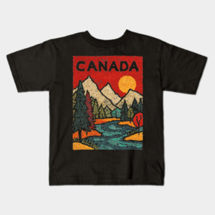Canadian Rockies Linocut Print | Vintage Alberta Wilderness Souvenir Kids T-Shirt