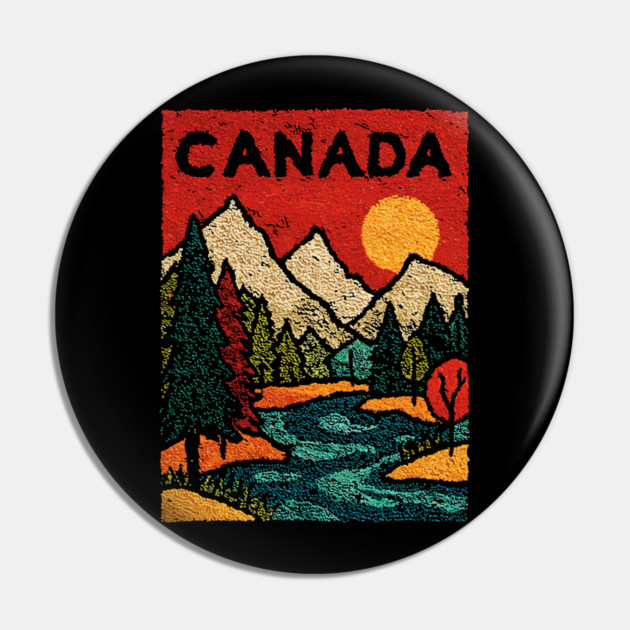 Canadian Rockies Linocut Print | Vintage Alberta Wilderness Souvenir Pin by TuncGK
