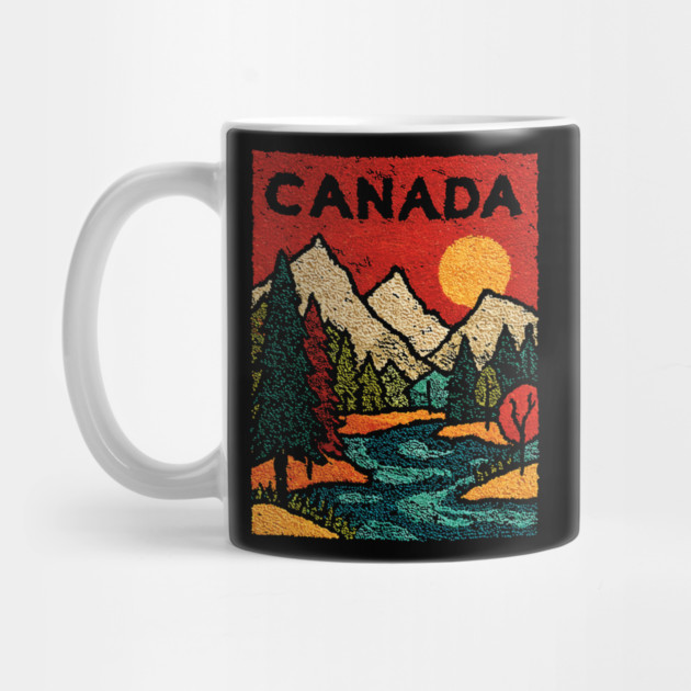 Canadian Rockies Linocut Print | Vintage Alberta Wilderness Souvenir by TuncGK