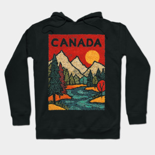 Canadian Rockies Linocut Print | Vintage Alberta Wilderness Souvenir Hoodie