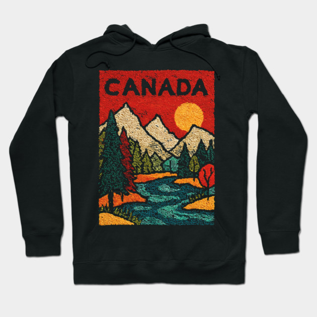 Canadian Rockies Linocut Print | Vintage Alberta Wilderness Souvenir Hoodie by TuncGK