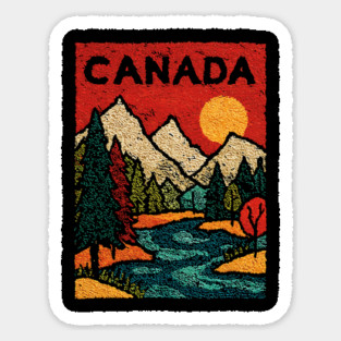 Canadian Rockies Linocut Print | Vintage Alberta Wilderness Souvenir Sticker