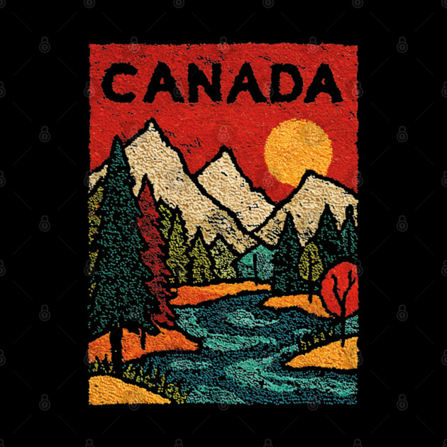 Canadian Rockies Linocut Print | Vintage Alberta Wilderness Souvenir by TuncGK