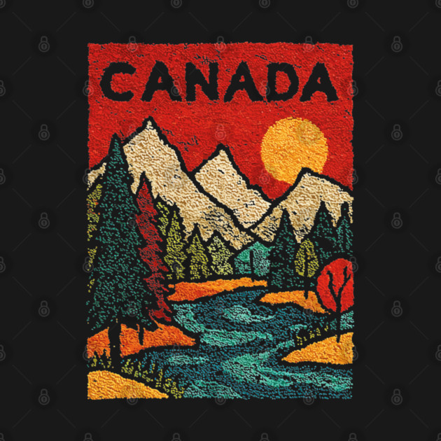 Canadian Rockies Linocut Print | Vintage Alberta Wilderness Souvenir by TuncGK
