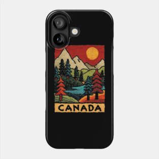 Autumn in Canada Linocut Print | Retro Ontario Cottage Country Phone Case