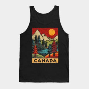 Autumn in Canada Linocut Print | Retro Ontario Cottage Country Tank Top