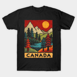 Autumn in Canada Linocut Print | Retro Ontario Cottage Country T-Shirt
