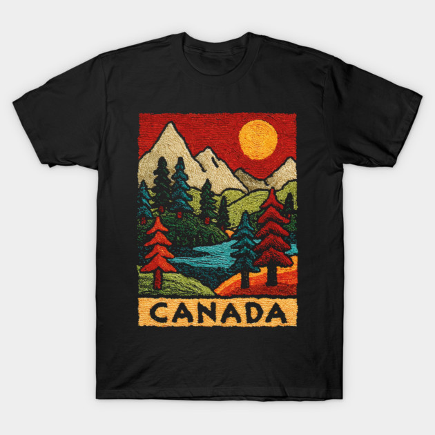 Autumn in Canada Linocut Print | Retro Ontario Cottage Country T-Shirt by TuncGK