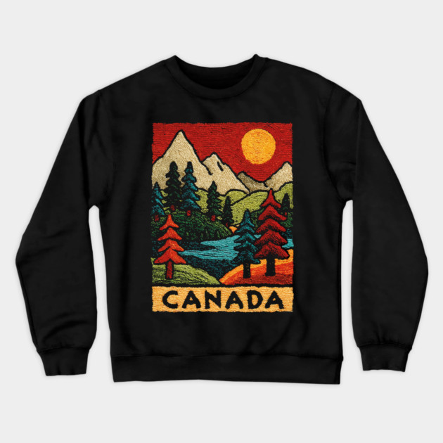 Autumn in Canada Linocut Print | Retro Ontario Cottage Country Crewneck Sweatshirt by TuncGK