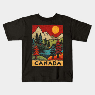 Autumn in Canada Linocut Print | Retro Ontario Cottage Country Kids T-Shirt