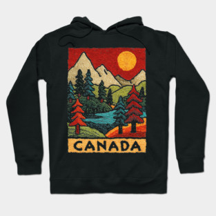 Autumn in Canada Linocut Print | Retro Ontario Cottage Country Hoodie