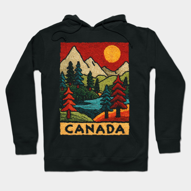 Autumn in Canada Linocut Print | Retro Ontario Cottage Country Hoodie by TuncGK